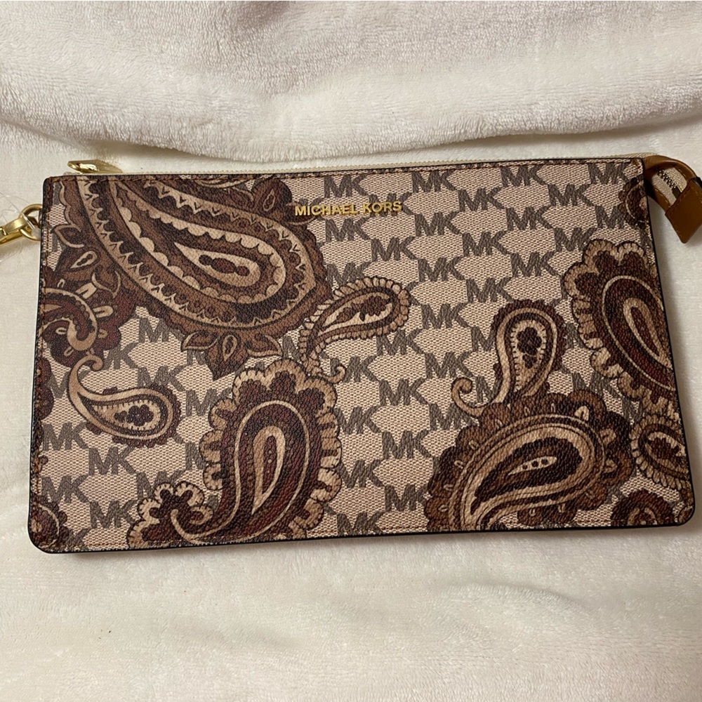 MICHAEL Michael Kors Paisley wristlet Brown with gold Hardware